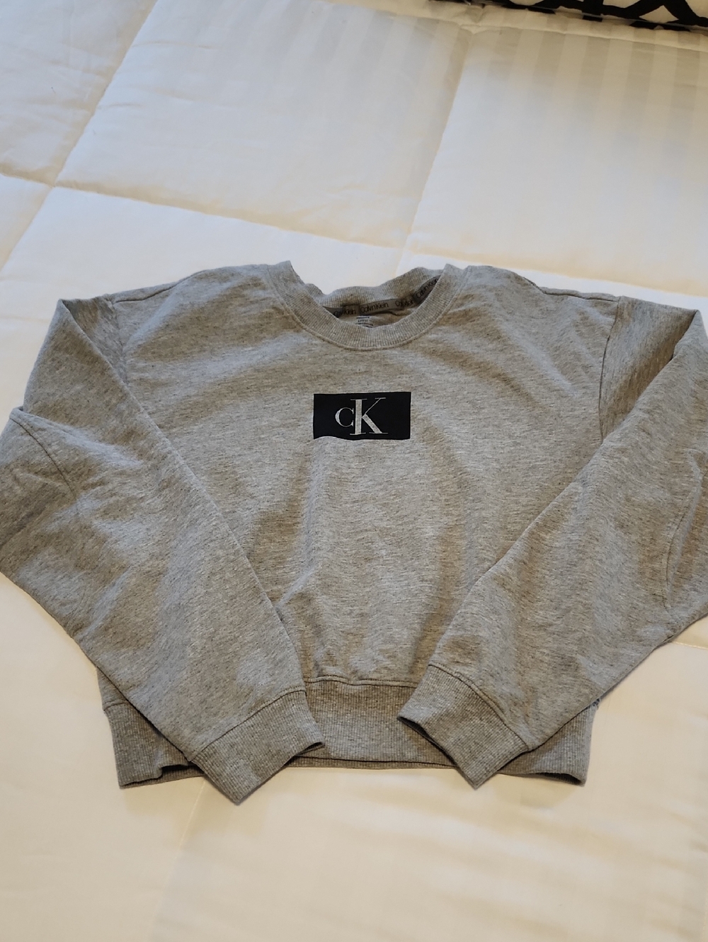 Calvin Klein Gray Crewneck Sweatshirt with Black cK Patch